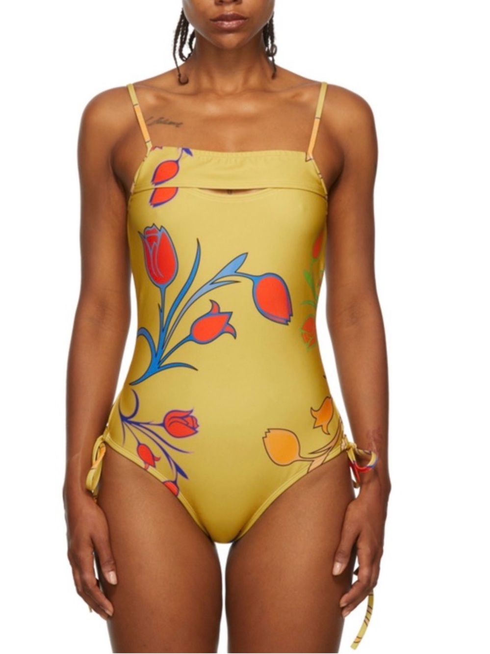 BARRAGÁN Yellow Peeka Floral Print One Piece Swimsuit NWT - Picture 5 of 6